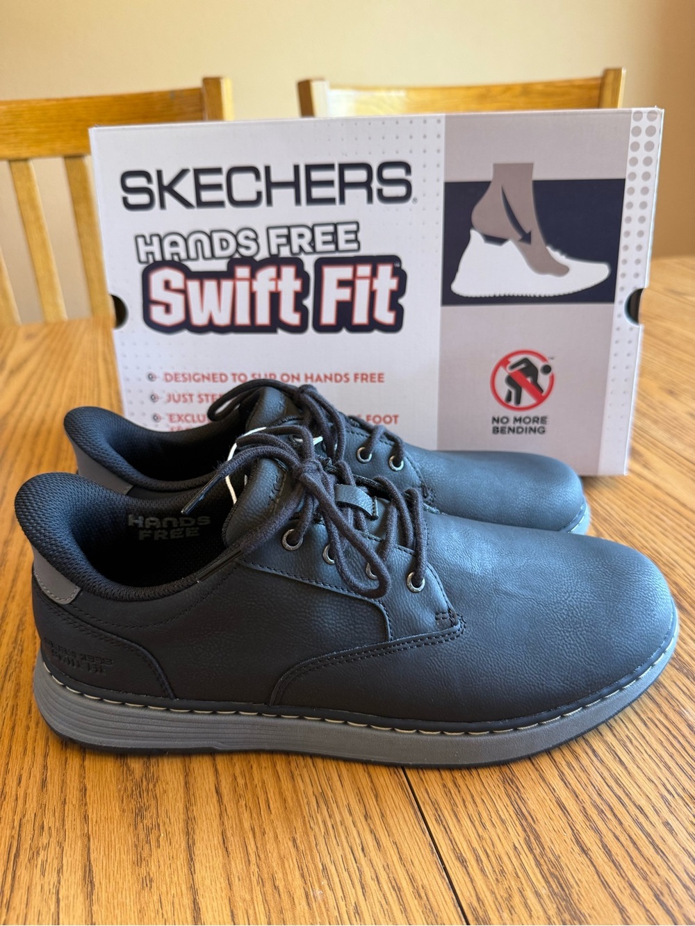Skechers Swift Fit Hands Free Black Slip-On Style Lace-Up Loafers